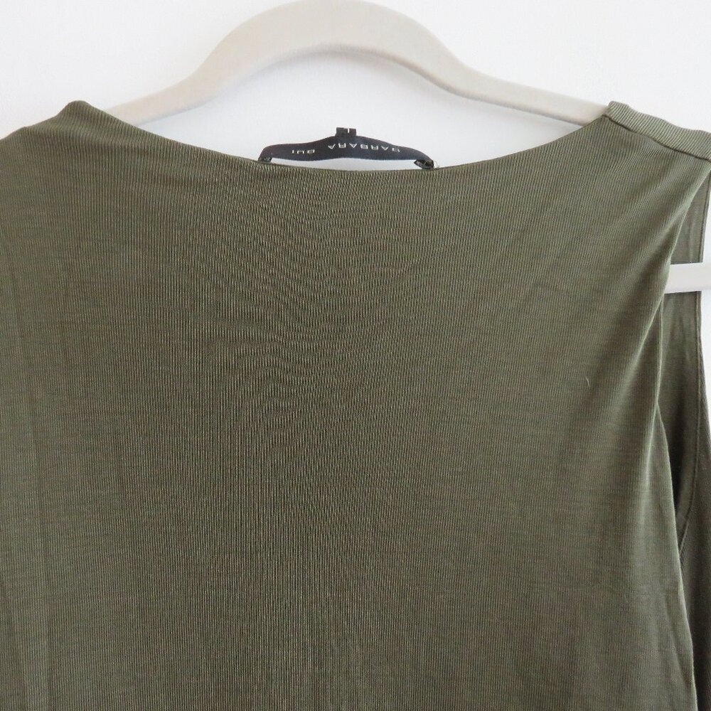 BARBARA BUI 100% Lyocell Draped Ruched Stretch Dress in Khaki Green - Size L - Picture 10 of 13